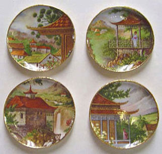Dollhouse Miniature Pagoda Platters, 4Pc